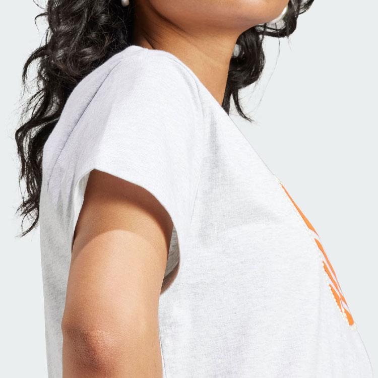 Adidas Originals Pearl Trefoil Tee With Logo Print Short Sleeve Women Tops Light-Hemp-Gray IL2424