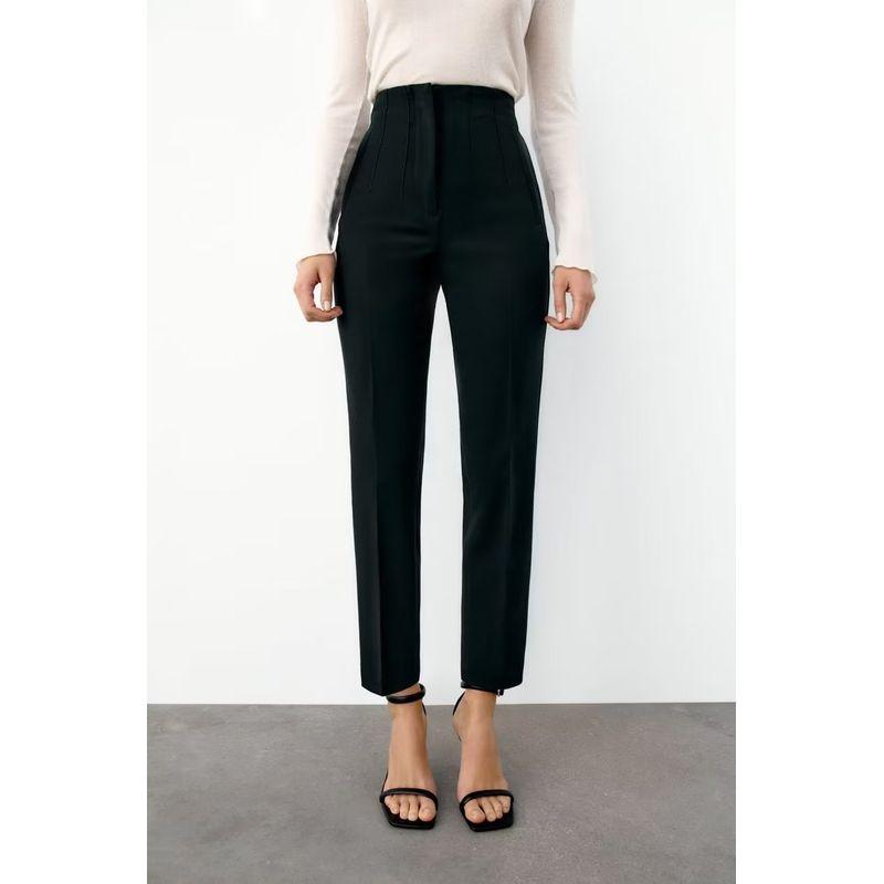 Fashion Commuter Front Pleated Ankle-High Waist Casual Pants