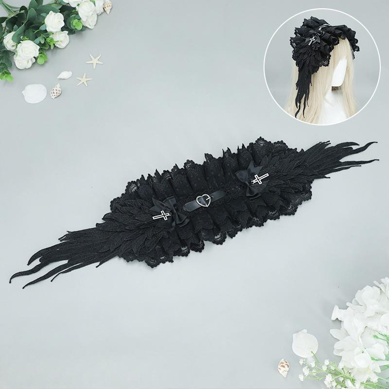 

Готические повязки для волос: Субкультурные косплей-аксессуары в стиле дарк-панк лолита чёрный