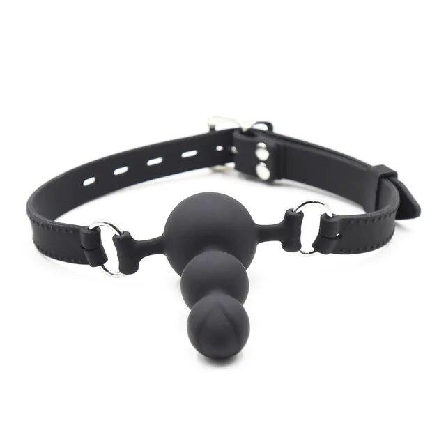 Open Mouth Gag Oral Fixation of Big Beads Mouth Gag Ball Silicone Harness With Anal Plug Dildo Head Strap For Lesbian SM Bondage
