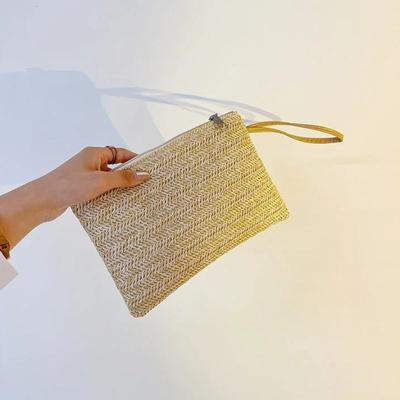 Women Clutch Bag Handmade Backpack Fashion Ladies Wristlet Girl Phone Solid Straw Woven Coin Purse Beach Wallet Fresh Sweet