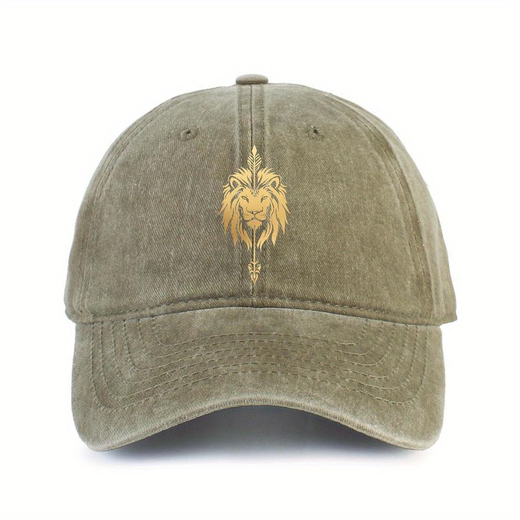 Golden Lion Head Graphic Washed Denim Baseball Cap Vintage Distressed Sports Sun Hat Unisex