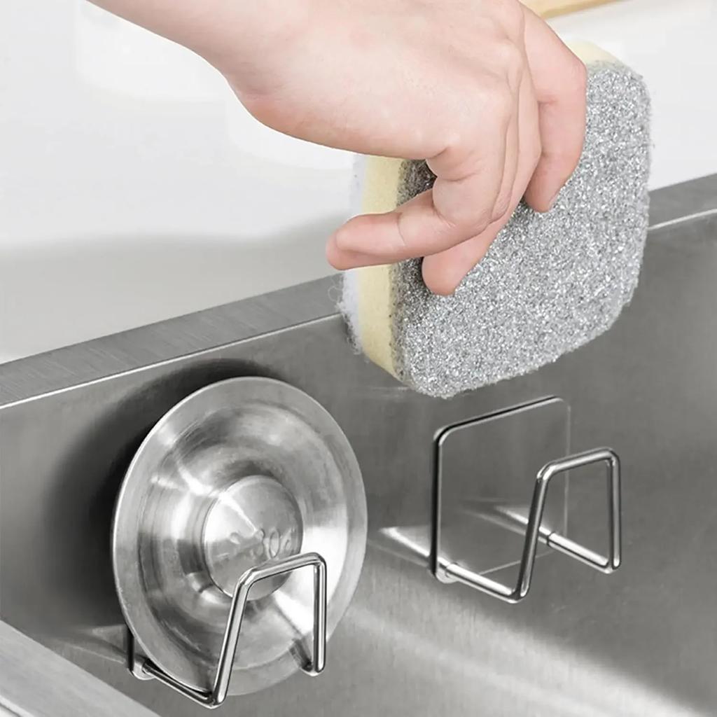 6pcs Stainless Steel Wall Adhesive Storage Organizer Fast Drying Rack Pot Lid Holder Sink Sponge Hooks Drain Kitchen Household Organizer