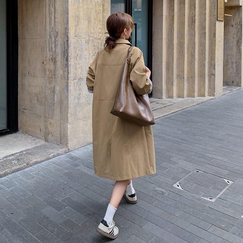 Palton Pardesiu Kaki Super-arătos pentru Femei, Lungime Medie, Casual, Stil Britanic, Paltoanele în Stil Coreean Sunt Populare în Toamna Anului Acesta