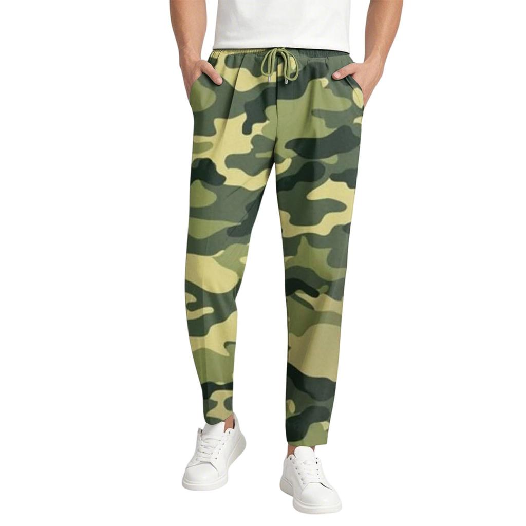 Herren Casual Camouflage Lange Hose, Elastischer Bund mit Kordelzug, Leicht und Slim Fit, Mit Taschen, Bequem und Atmungsaktiv