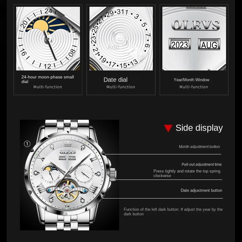 OLEVS Brand Multi-functional Men's Watch Luminous Waterproof Automatic Mechanical Watch Men's Watch