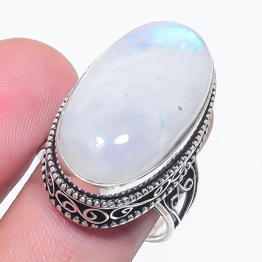 

Натуральный лунный камень драгоценный камень ручной работы 925 стерлинговое серебро ювелирное кольцо размер 9 a2M19