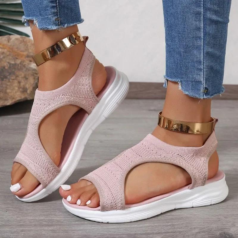 Fashion Ladies Shoes 2025 Hot Sale Summer Women's Sandals Ankle-wrap Solid Open Toe Platform Water Proof Large Size Casual Sandals Women