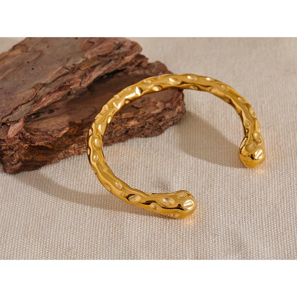 Yhpup Waterproof 316l Stainless Steel Metal Geometric Open Cuff Bracelet Bangle Statement Gold Color Texture Vintage Jewelry