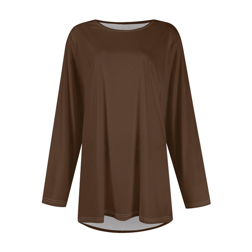Women's Fashion Large Size Round Neck Long Sleeve Casual Color Loose Pullover Top
