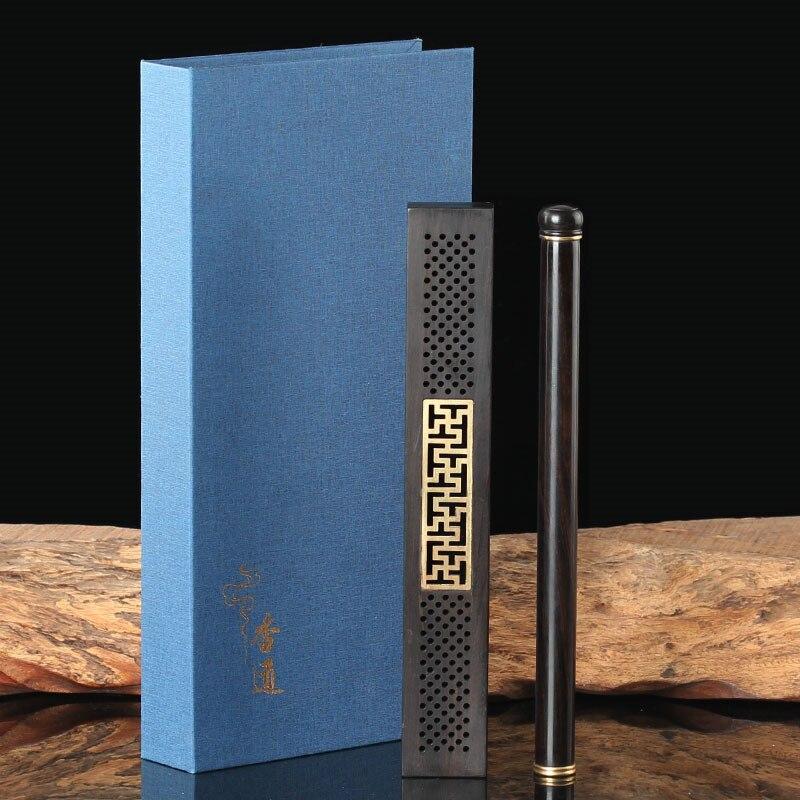 Quemador de incienso de madera negra de ébano hecho a mano, soporte de varilla de incienso hueco, juego de incensario con decoración del hogar de cobre puro