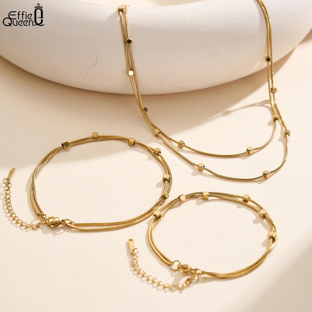 EFFIE QUEEN Stainless Steel 18k Gold Square Chain Choker Necklace Ideal Jewelry for Women, Men Birthdays Party Banquet STCC02