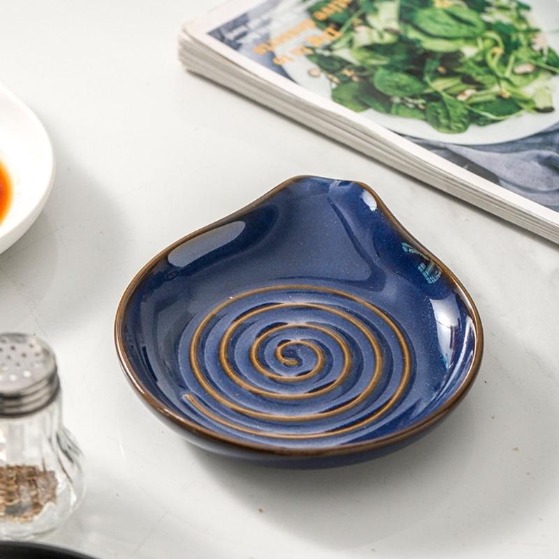 Stove Side Spoon Rest Dish for Home Cooking, Plain Look Rest with Ridged Middle and Sauce Saving Tip for Counters