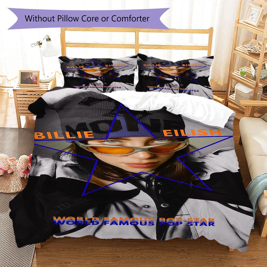 Billie Eilish Poster Bedding Quilt Set Quilt Cover Pillowcase Home Decoration Birthday Gift (1 * Duvet Cover + 2 * Pillowcase, Without Core)