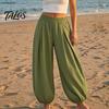 Entspannte Hose Damen Weites Bein Tonnenhose, Lässige High Waist Ballonhosen, Einfarbige Falten Baggy Palazzo Hosen