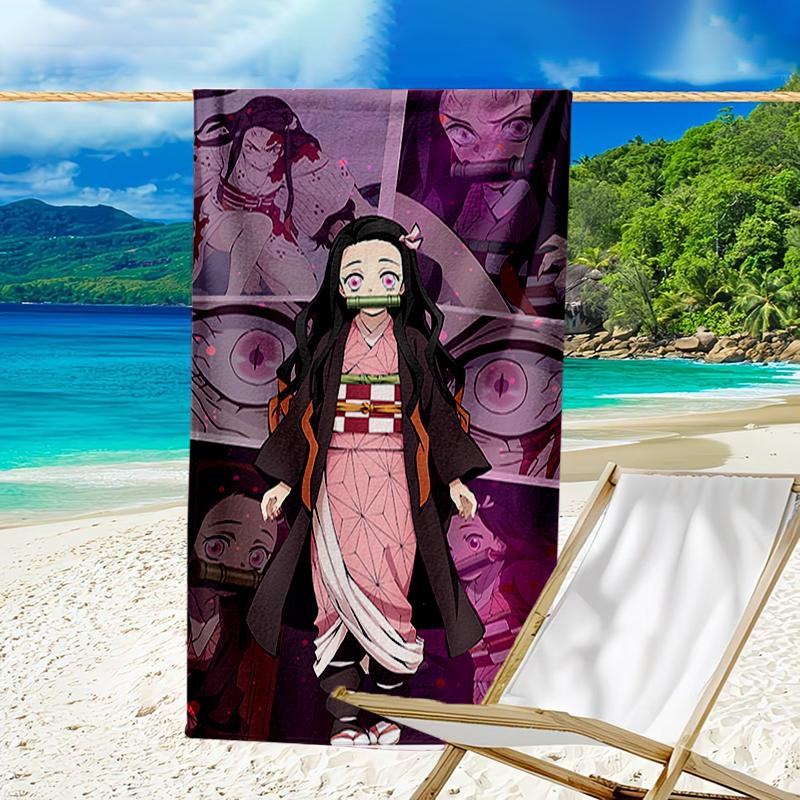 proof beach towel with a Demon Slayer characters1 pattern - soft,absorbent,quick-drying,machine washable - perfect for swimming,camping,bathing