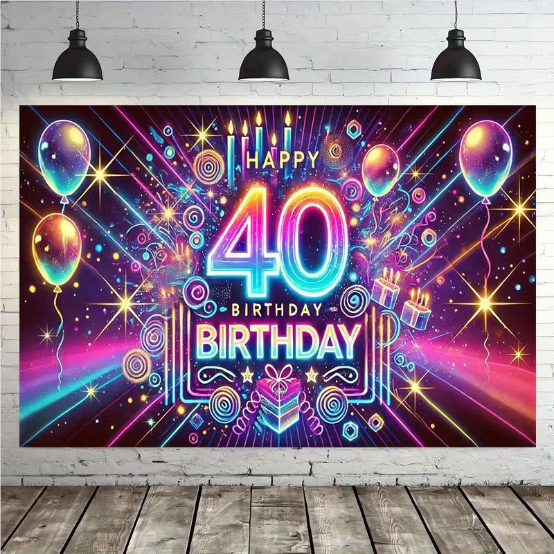 Sfondo 2D Glow per il 40° Compleanno, Banner Decorazione Festa a Tema Viola Neon