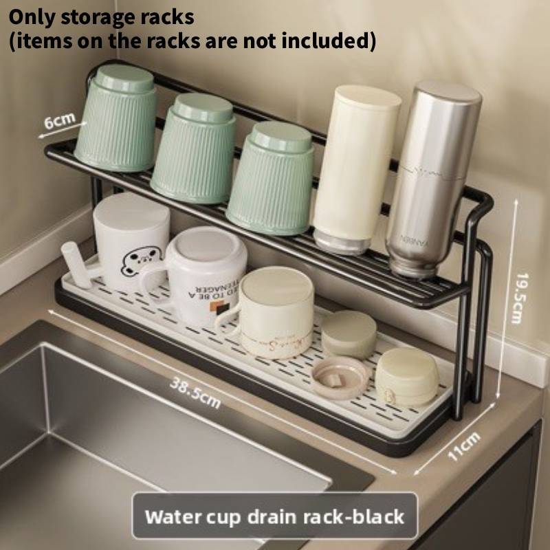 Kitchen Cup Holder Rack With Double Layer Steel Drip Tray For Home Storage Organization