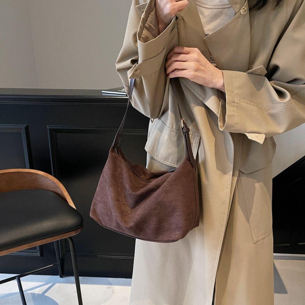 Cute Handbag Suede Shoulder Bag Large Capacity Fashion Hobo Bag Korean Style Solid Color Ladies Tote Bag Girls
