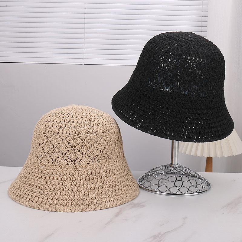 New hollow knitted bucket hat adult face small breathable versatile bucket hat sunscreen visor basin hat