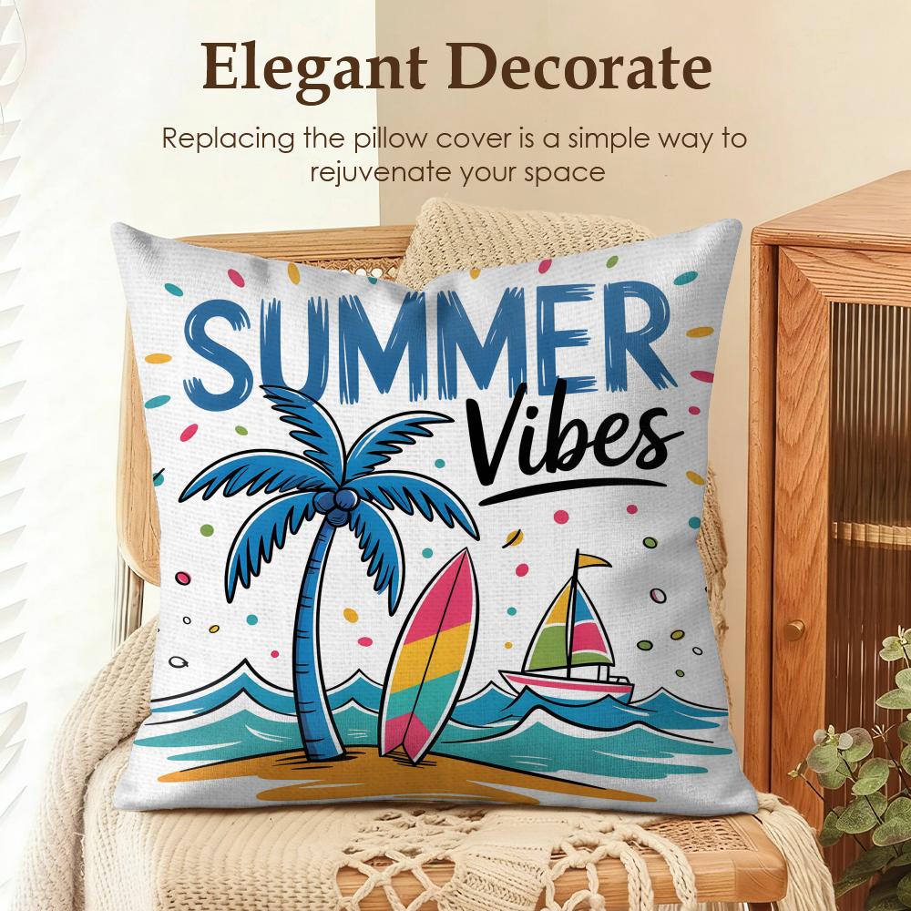 Summer Style Illustration Cushion Cover Natural Linen Organic Fabric DoubleSided Printing Sofa Home Decor Gift Pillow Case