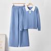 Cross-border European and American fashion knit two-piece set: polo collar sweater + loose casual pants set, woolen knit set, thick for women