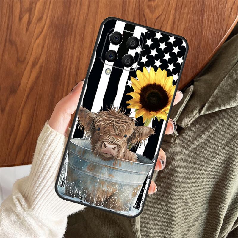 Western Highland Cow Sunflower Cute Case For Samsung Galaxy M06 M16 M36 M56 M33 M15 M55 M31 M13 M12 M14 M53 M32 M52 M35 M34 M54