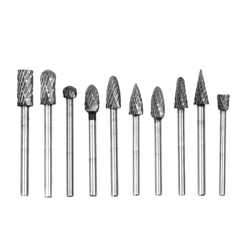 

10 шт. Набор из твердосплавных шлифовальных головок из вольфрамовой стали, вращающийся напильник для полировки металла, фреза из вольфрамовой стали