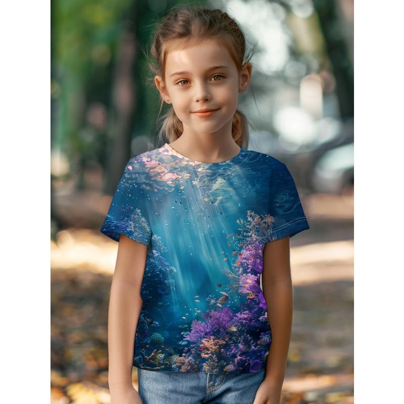 Children's Clothing Girl T-Shirt Short Sleeve 3D Cartoon Print Kids Summer Clothes Casual Round Neck Girl Clothes Tops