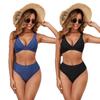 Damen High-Waist Bikini Zweiteiler Unifarben