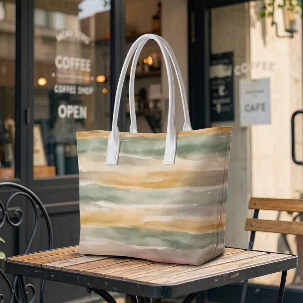 Watercolor Striped Large Tote Bag Casual Shoulder Handbag for Daily Shopping Travel Use