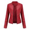 Damen Schlanke Passform PU Lederjacke Stehkragen Motorrad Stil Oberbekleidung Leicht