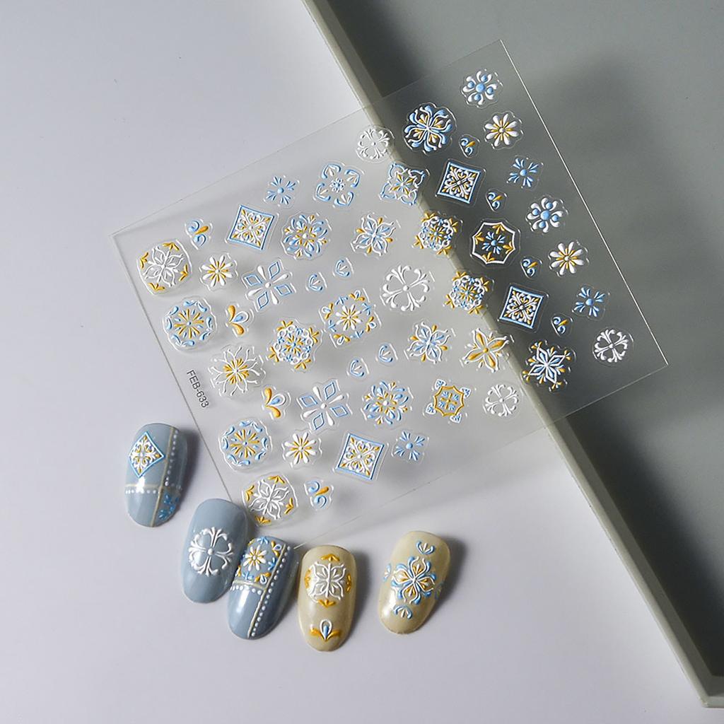 3D Flowers Manicure Stickers Self Adhesive Embossed Nail Decals for Women Manicure Decoration