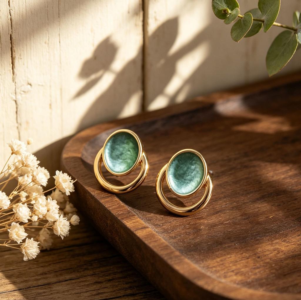 Elliptical enamel environmentally friendly alloy stud earrings double-layer ring design daily commute personalized niche earrings