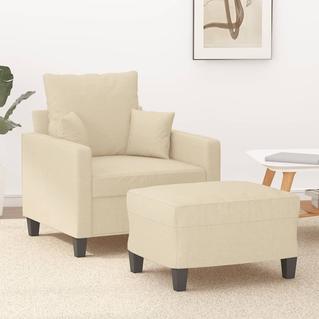 Armchair with Ottoman Cream 60 cm Fabric