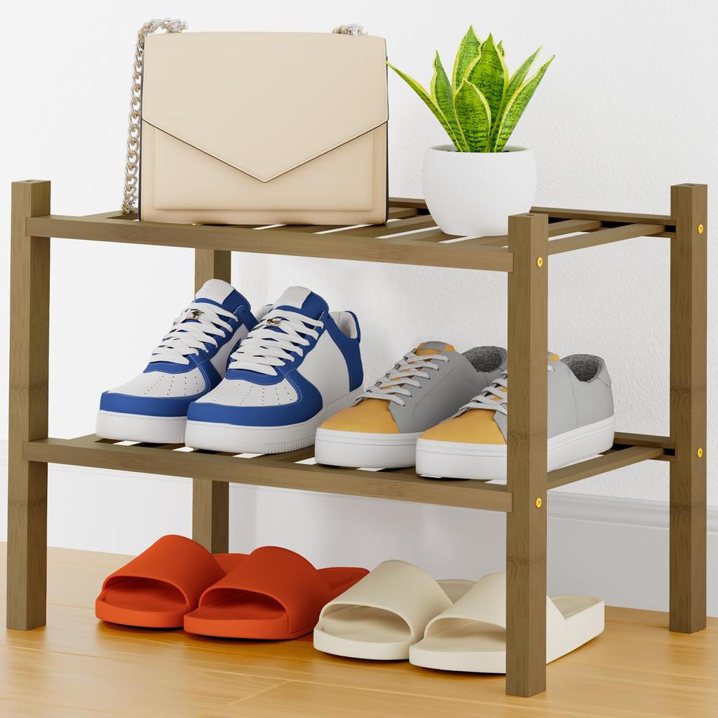 Olanly Bamboo Shoe Organizer Quality Expandable Shoe Rack Stackable Free Standing Wooden Shoe Storage Shelf For Entryway Closet