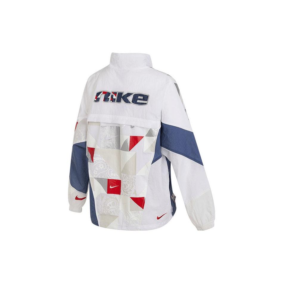 Nike Buchstaben-Print Colorblock Vintage Sport Stehkragen Strickjacke Damenjacke Off-White FQ0369-030