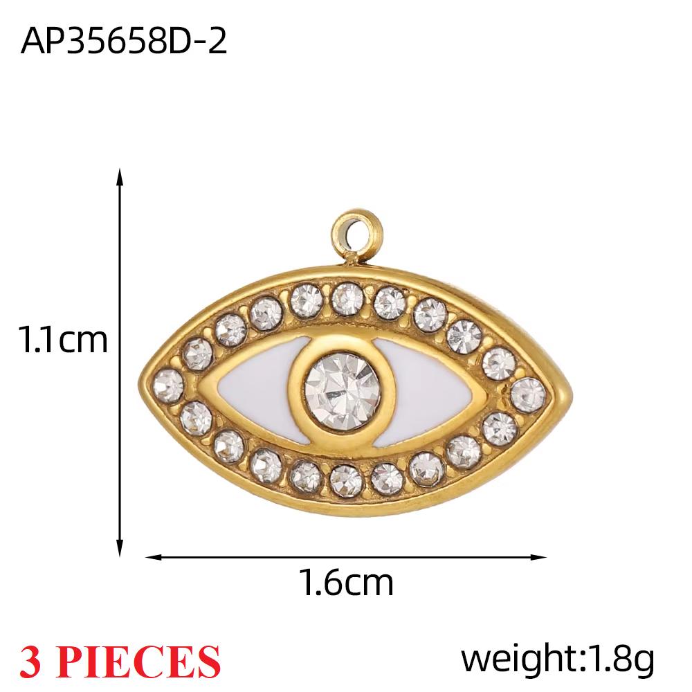 3PCS/LOT CARLIDANA Gold Plated Stainless Steel Charms, Moon Clover Heart Eye Zircon Pendants for Jewelry Making