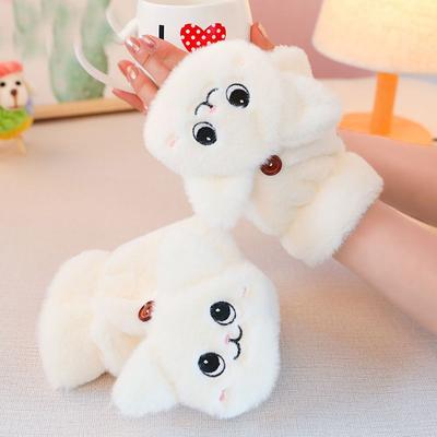 Damen Plüsch Warme Handschuhe Fell Lieblich Hase Katze Fäustlinge Klappbare Fingerlose Handschuhe Weiche Mädchen Dicke Handschuhe Flexibel Halbfinger Winter