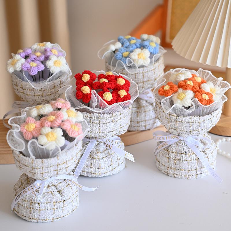 Simulierter Puffblumenstrauß, Stoff, gestrickter Blumenstrauß, 7 Puffblumenstrauß