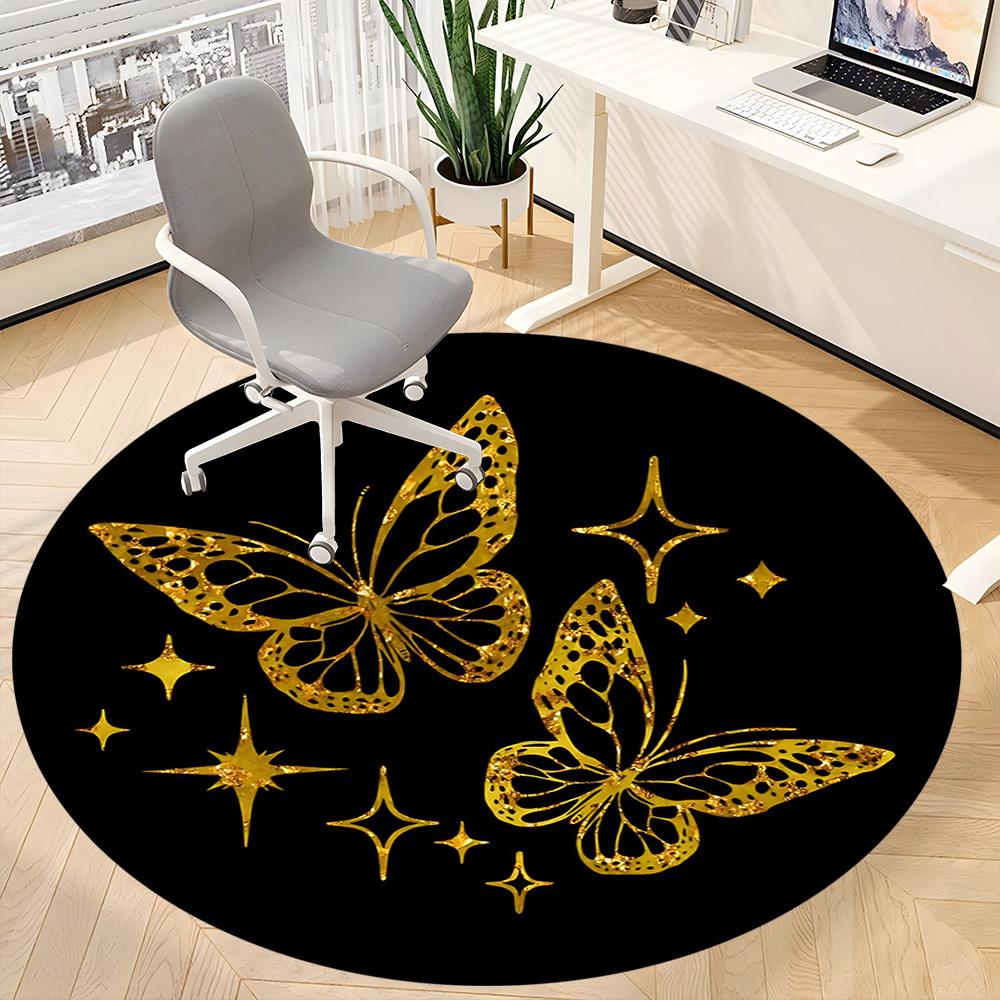1pc Butterfly Sparkle Office Round Area Rug,  Mat Suitable ForOffice, Under Office Chairs Bedroom Living Room Home Decor, Room Deco