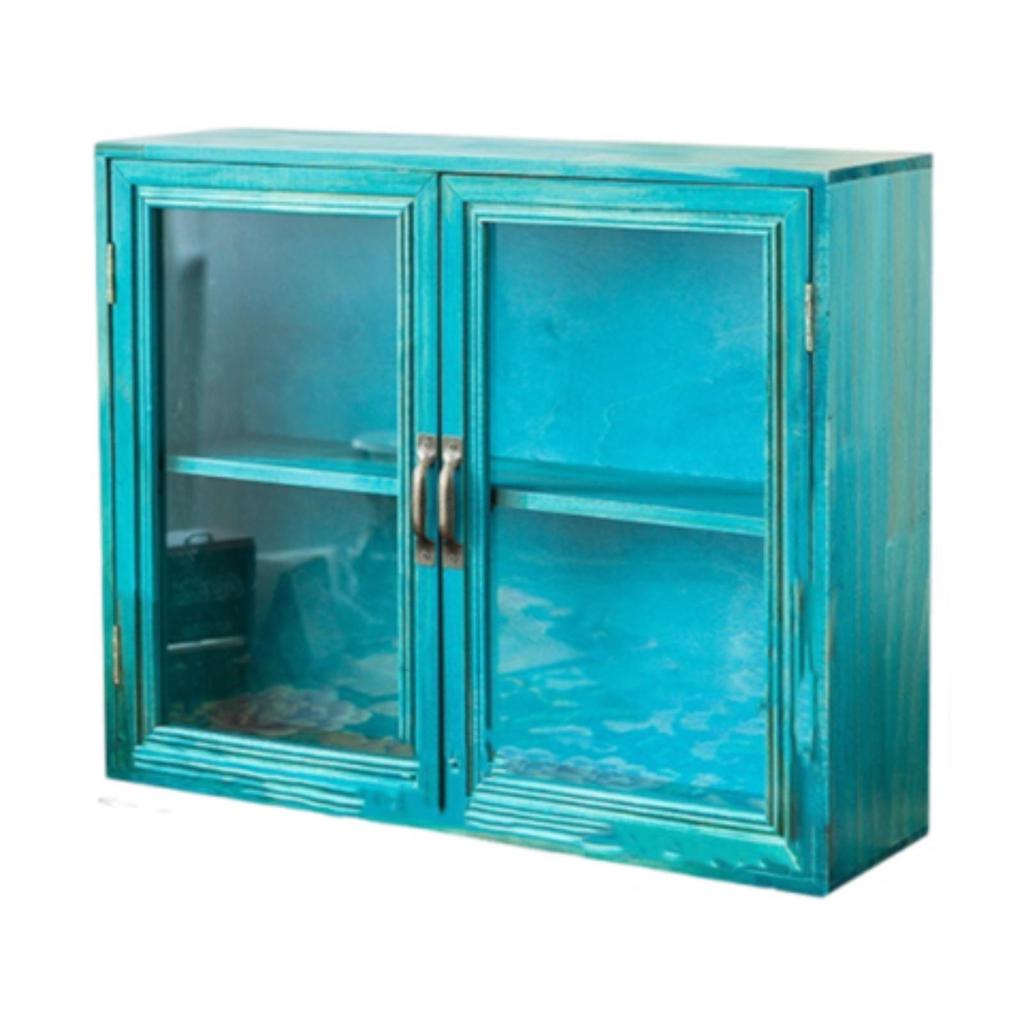Multifunctional Wooden Desktop Cabinet 2 Tier Showcase Organizer Shelf with Clear Door for Cosmetics Jewelry Perfume