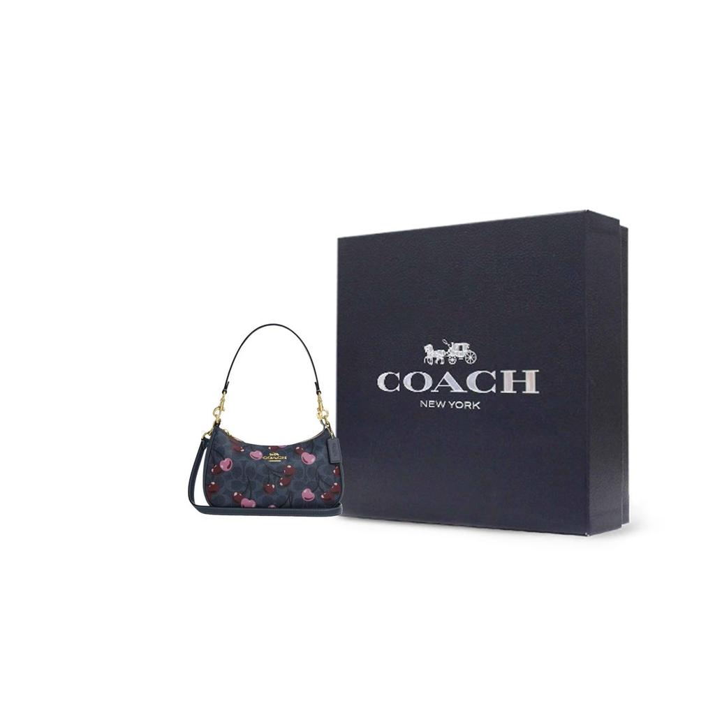 Coach Teri 24 Removable Shoulder Strap Coated Canvas Crossbody Tote Bag Medium Women bags Blue CY694-IMDEI