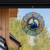 PeaRooster 10-inch Stained Glass Wind Spinner - 2D Laser-Cut Peacock Design Garden Art, 360° Rotating Hook for Outdoor/Indoor Decor