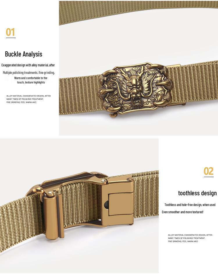Men's Nylon Outdoor Sports Belt with Bronze and Automatic Alloy Buckles