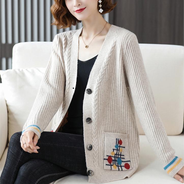 Autumn Winter Women's Knitted Cardigan Sweater Thickened Plus Size Cardigan Jacket V-neck Twist Loose Knitted Short Jacket