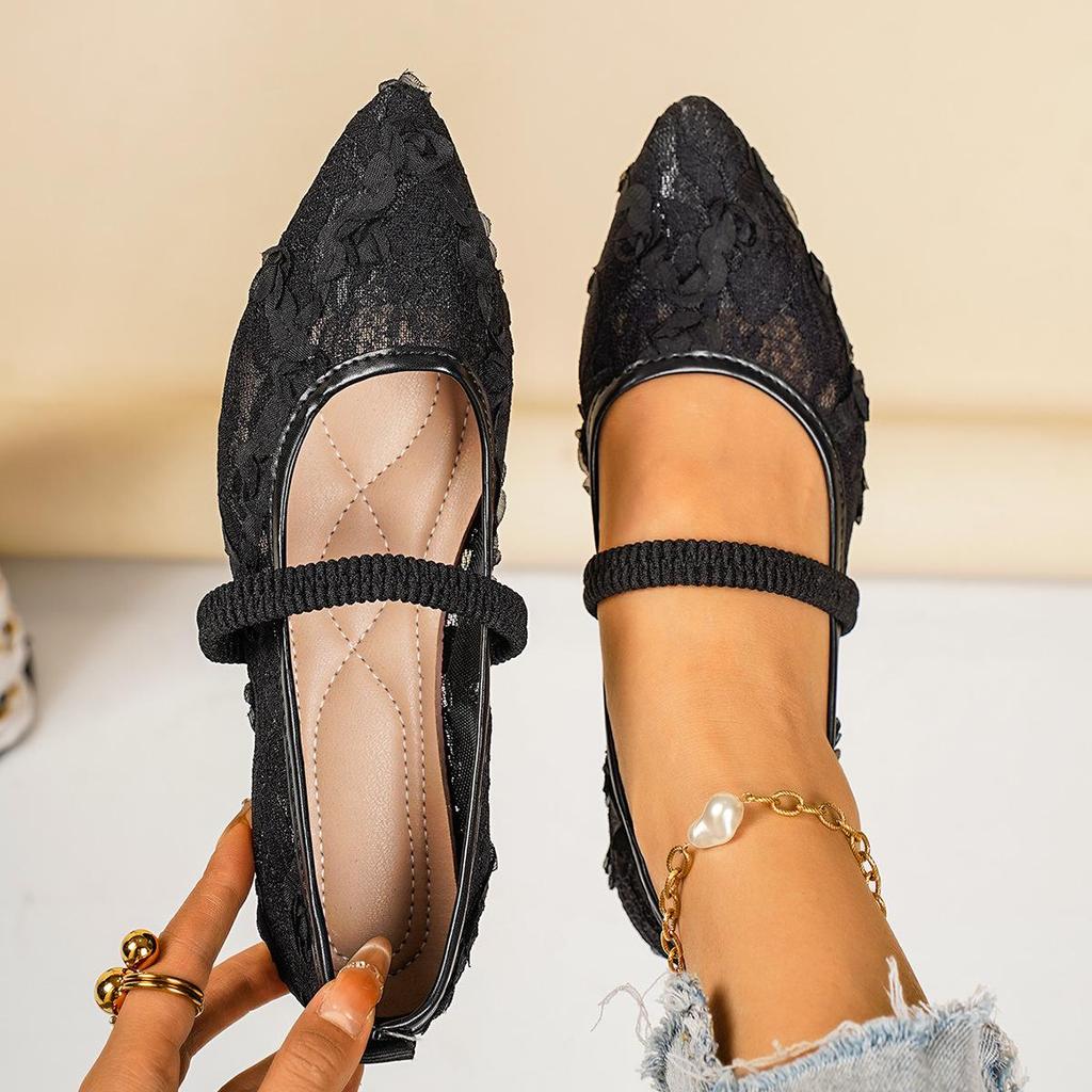 Women's Net Ballet Flats Fashion Sweet Pointed Head Mary Jane Shoes for Women