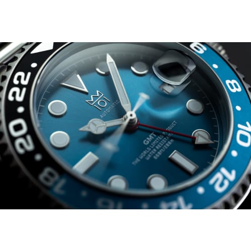 HYAKUICHI 101 No.14 Hyakuichi Mechanical Wristwatch, Automatic Winding, GMT Watch, 200m Water Resistance, Date, Viking Blue, Hack Function