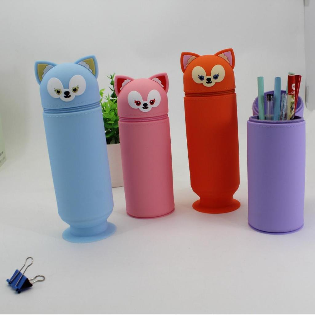 Silicone Fox Pencil Case - Stylish Solid Color Stationery Box for Students