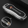 Zinc Alloy Leather Car Key Case Full Cover Protector For Porsche Cayenne Panamera Macan Cayman 718 911 Taycan Accessory Sticker EFD1